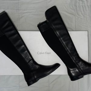 Calvin Klein Women's Priya Cow Silk Over The Knee Boot Black Wide Calf 5.5 W US